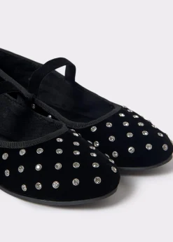 Brownie Zapatos*Bailarina terciopelo cristales Negro