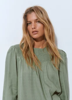 Brownie Camisas Y Blusas*Blusa cuello redondo smock en pico Oliva