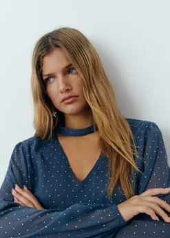 Brownie Camisas Y Blusas*Blusa detalle chocker brillos Azul