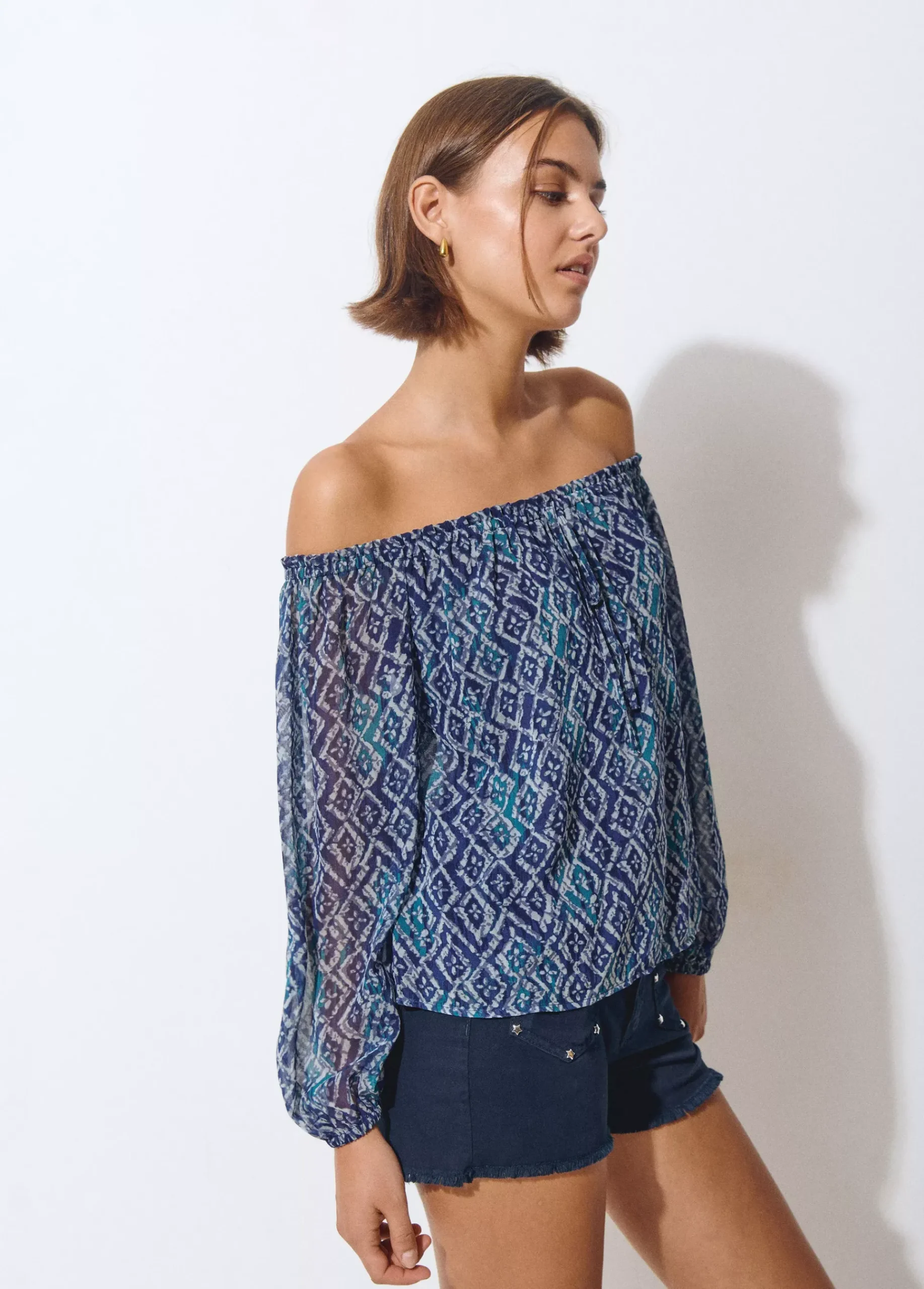 Brownie Camisas Y Blusas*Blusa offshoulder estampado ikat Azul