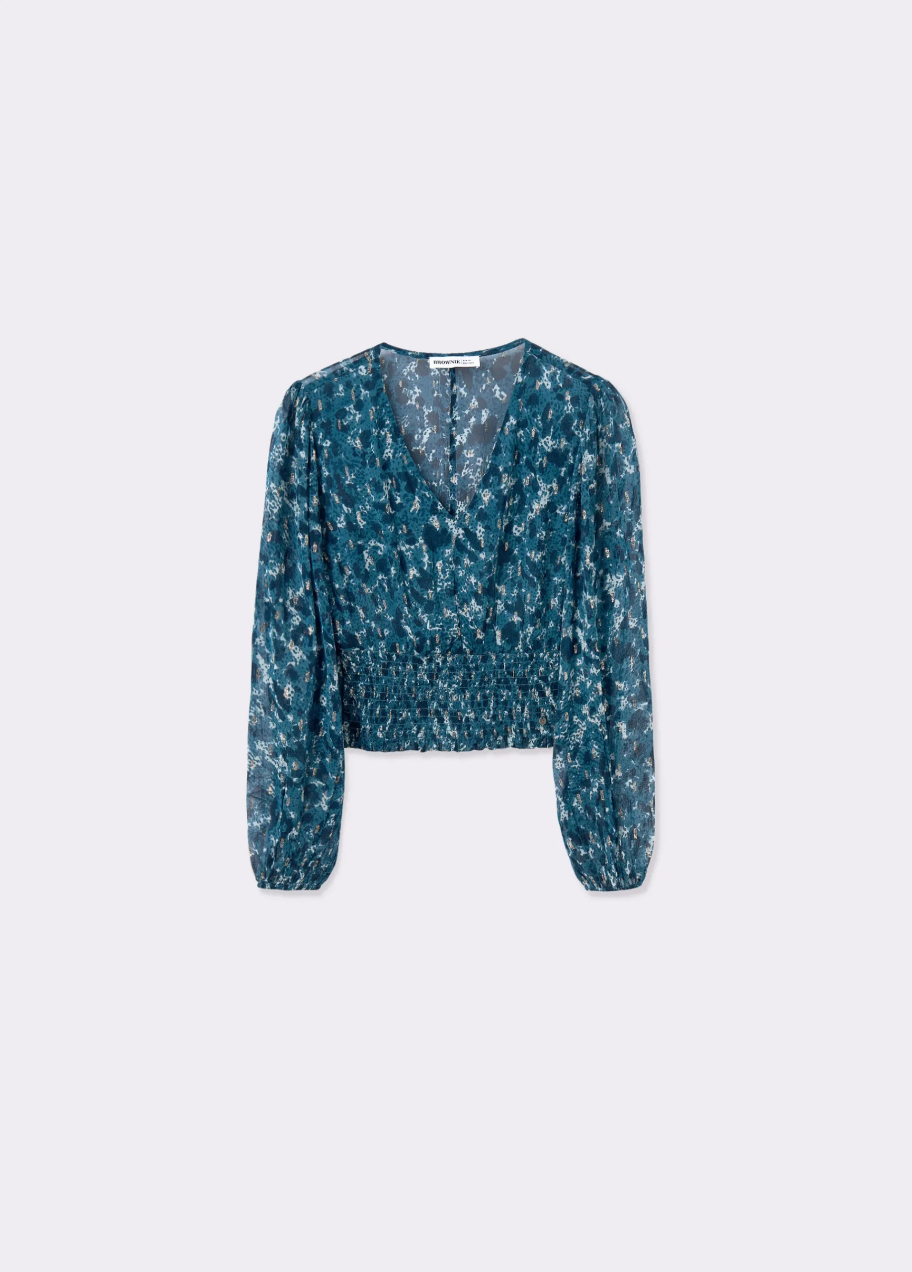 Brownie Camisas Y Blusas|Total Look*Blusa smock estampado brillo