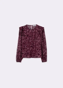 Brownie Camisas Y Blusas|Total Look*Blusa volantes mangas estampada brillo Berenjena