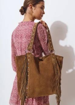 Brownie Bolsos*Bolso piel shopper flecos Taupeoscuro