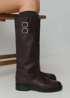 Brownie Zapatos*Bota alta piel hebillas Marron