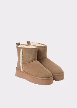 Brownie Zapatos*Botín plataforma piel pelo Avellana