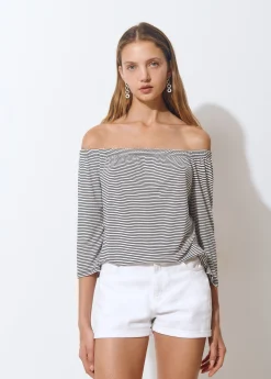 Brownie Camisetas Y Tops*Camiseta escote bardot raya tejida bicolor Crudo