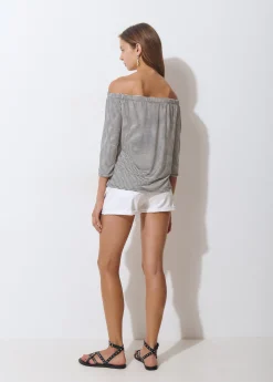 Brownie Camisetas Y Tops*Camiseta escote bardot raya tejida bicolor Crudo