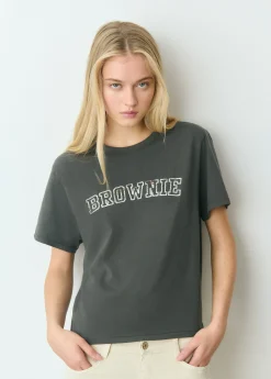 Brownie Camisetas Y Tops*Camiseta manga corta texto bordado lentejuelas Grisoscuro
