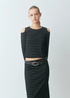 Brownie Camisetas Y Tops|Total Look*Camiseta raya lurex cut-out hombro Negro
