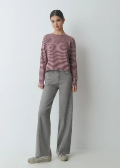 Brownie Camisetas Y Tops*Camiseta raya lurex cut-out hombro Granateoscuro