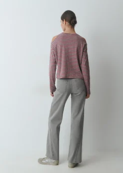 Brownie Camisetas Y Tops*Camiseta raya lurex cut-out hombro Granateoscuro
