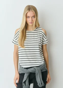 Brownie Camisetas Y Tops*Camiseta raya tejida cut-out hombro Crudo