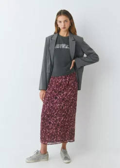 Brownie Faldas|Total Look*Falda midi estampada brillo Berenjena