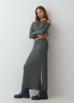 Brownie Faldas|Total Look*Falda midi raya tejida bicolor Negro