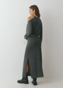 Brownie Faldas|Total Look*Falda midi raya tejida bicolor Negro