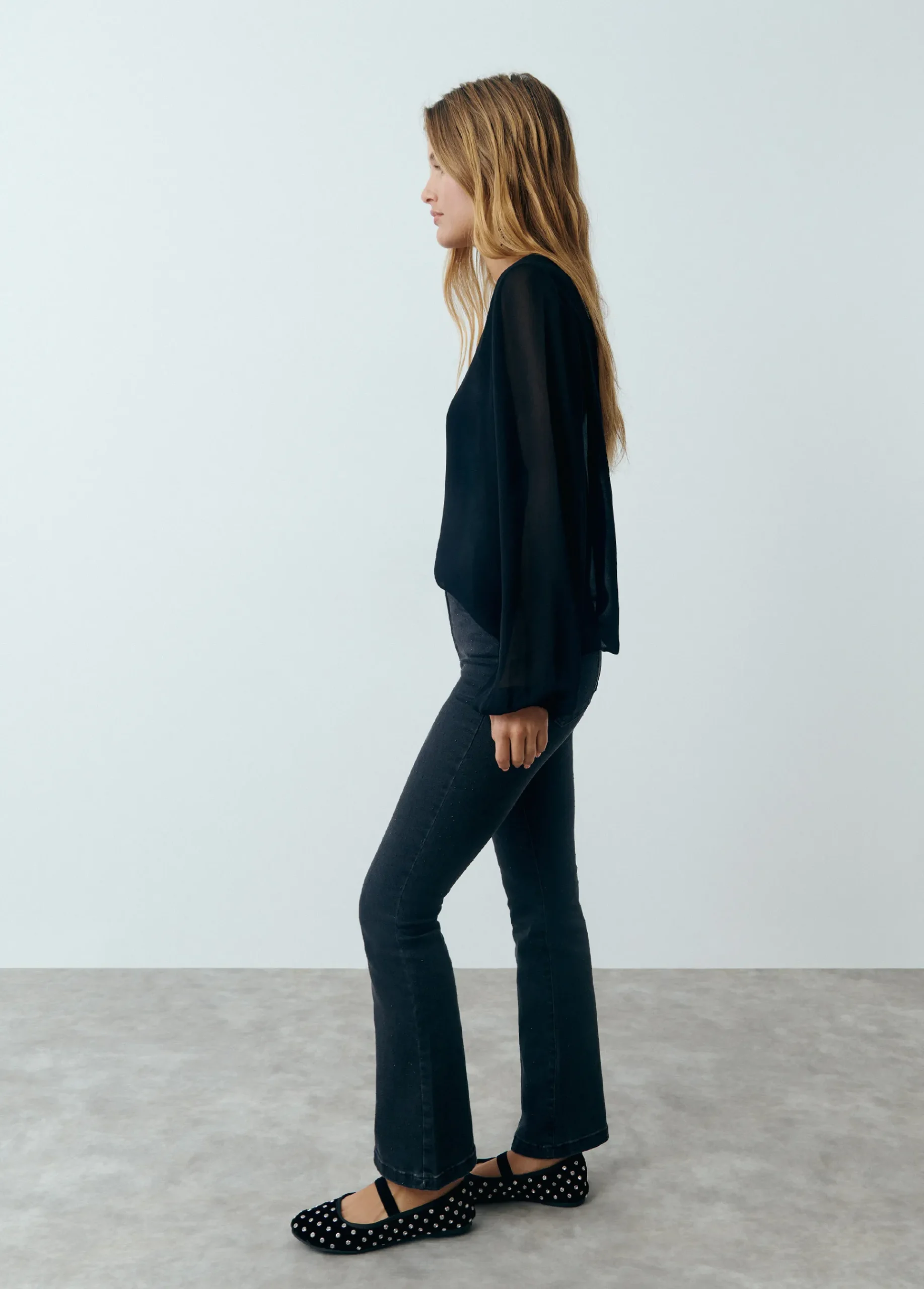 Brownie Jeans*Jeans flare cropped brillantes Negro