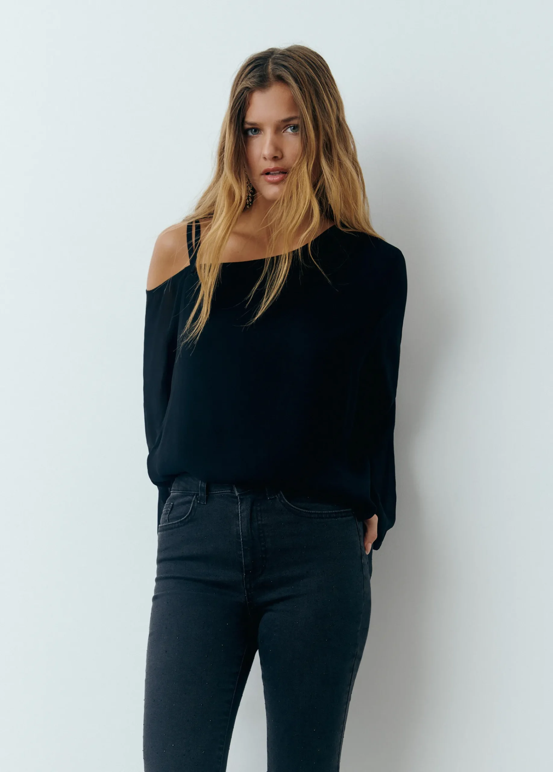 Brownie Jeans*Jeans flare cropped brillantes Negro