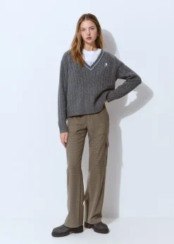 Brownie Pantalones|Total Look*Pantalón cuadritos cargo con cinturón Marron
