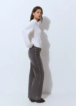 Brownie Pantalones|Jeans*Pantalón culotte bordado estrellas Gris