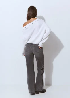 Brownie Pantalones|Jeans*Pantalón culotte bordado estrellas Gris