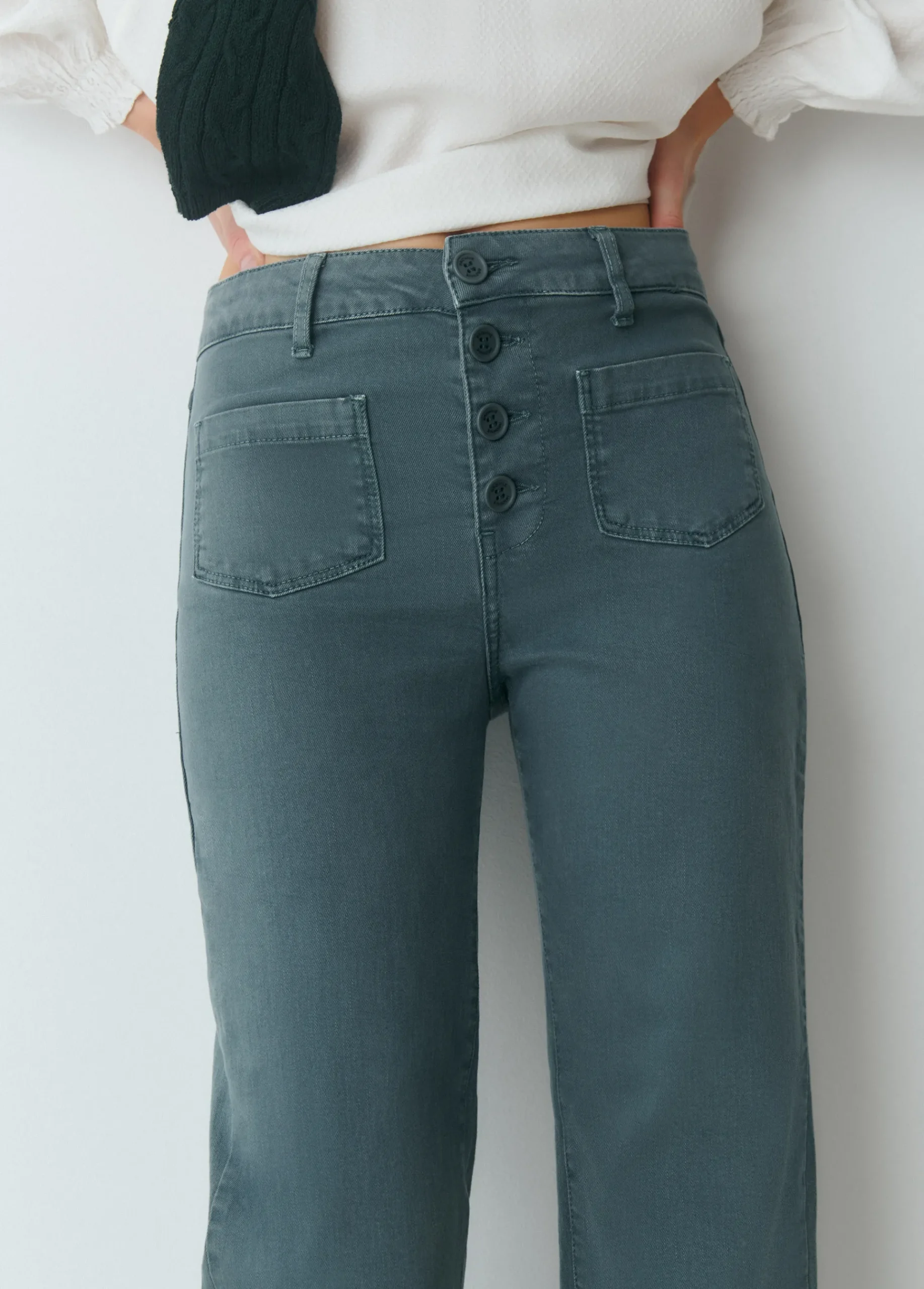 Brownie Pantalones*Pantalón culotte botones frontales Verdeesmeralda
