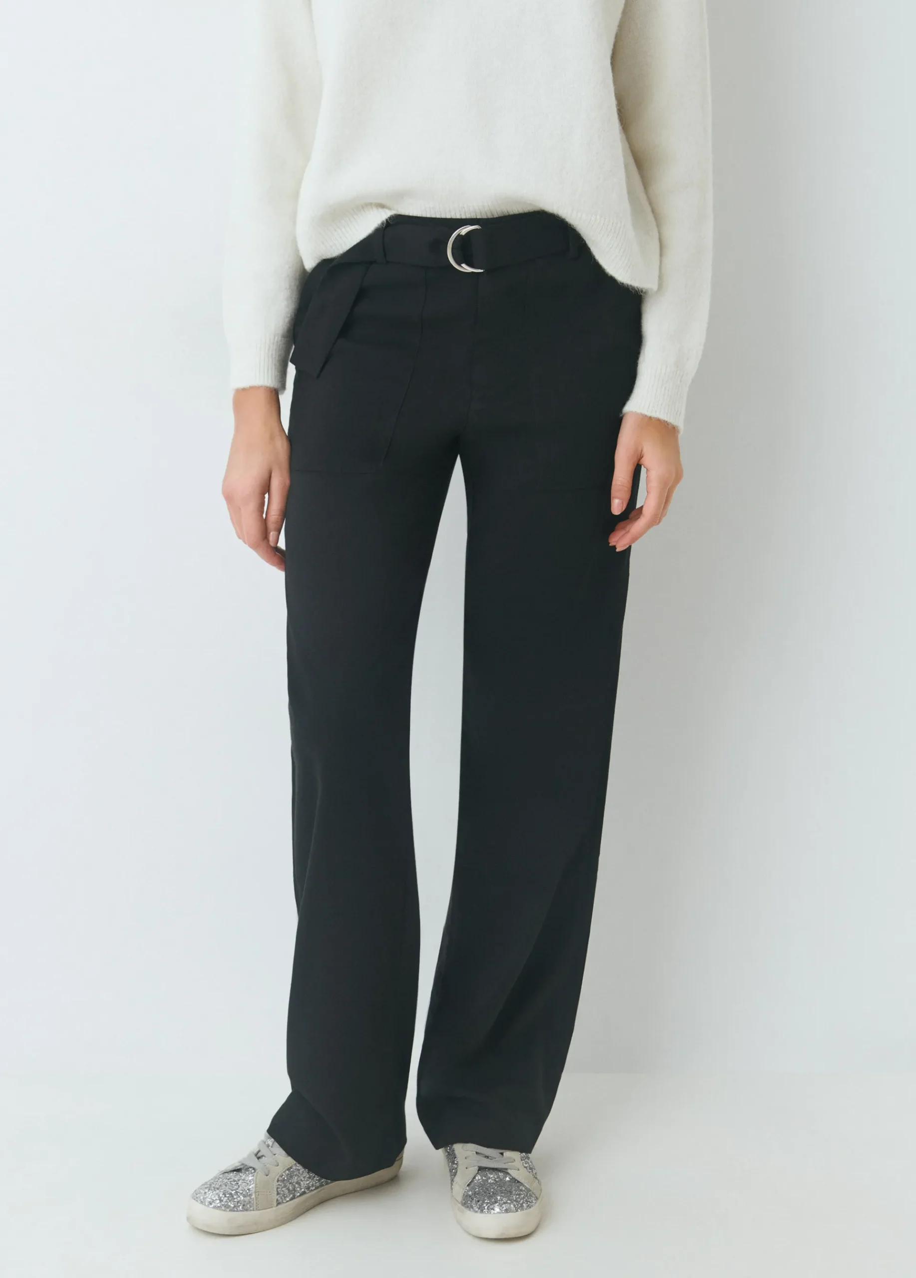 Brownie Pantalones*Pantalón recto con cinturón Negro
