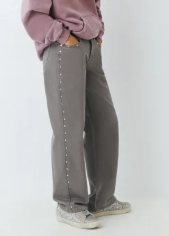 Brownie Pantalones|Jeans*Pantalón tachas laterales Gris