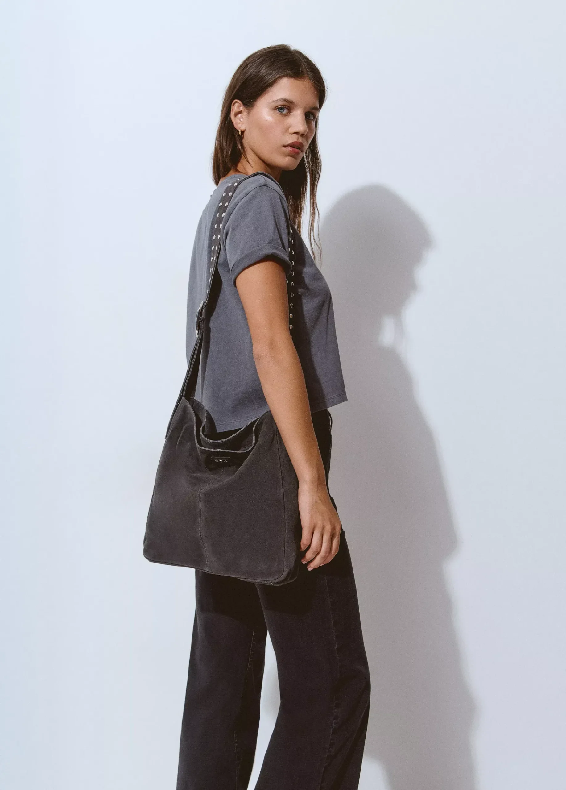 Brownie Bolsos*Shopper piel correa tachas Gris