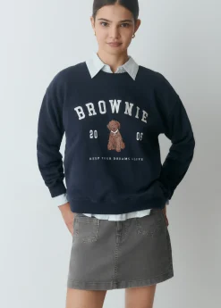 Brownie Sudaderas*Sudadera bordada print perrito Marino