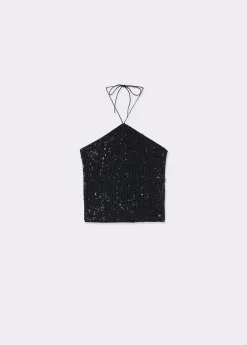 Brownie Total Look*Top halter lentejuelas negras Negro