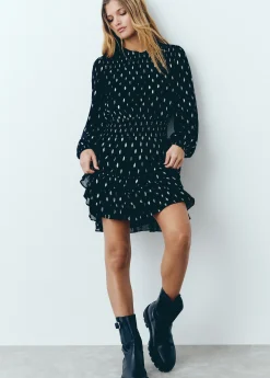 Brownie Vestidos Y Monos|Total Look*Vestido brillo smock cintura Negro