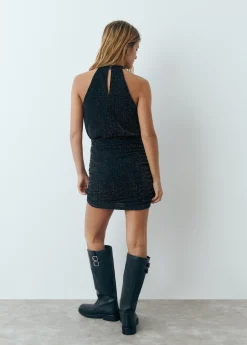 Brownie Vestidos Y Monos*Vestido cuello halter canalé hilo metalizado Negro