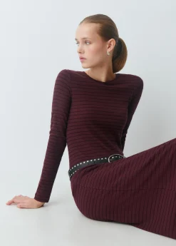 Brownie Vestidos Y Monos*Vestido midi rib raya tejida Berenjena